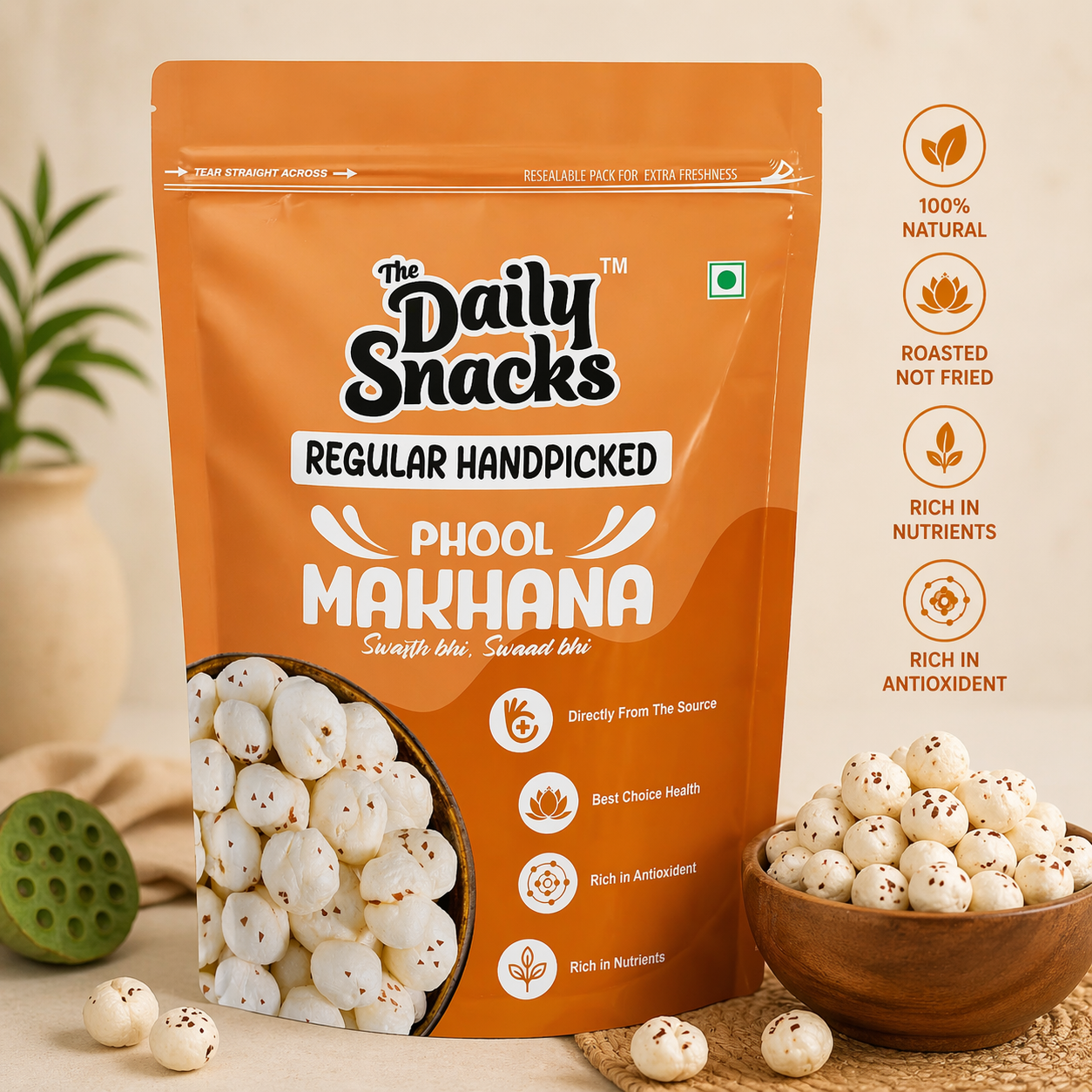 The Daily Snacks Makhana – Regular Handpicked